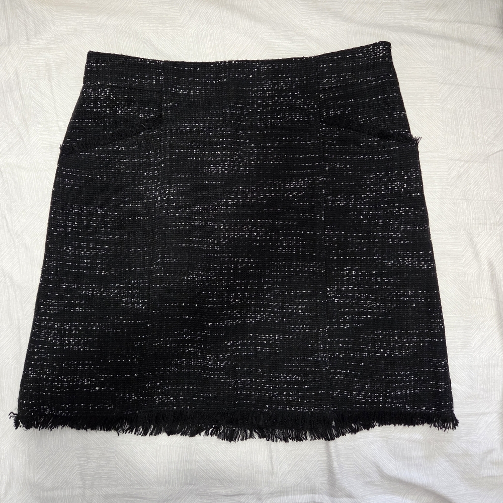 Loft Black Tweed Fringe Hem Skirt